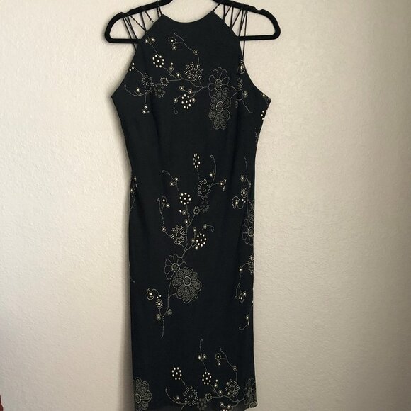 Evan Picone Size 10 Black Strappy Open Back Bodycon Cocktail Dress - Picture 1 of 10
